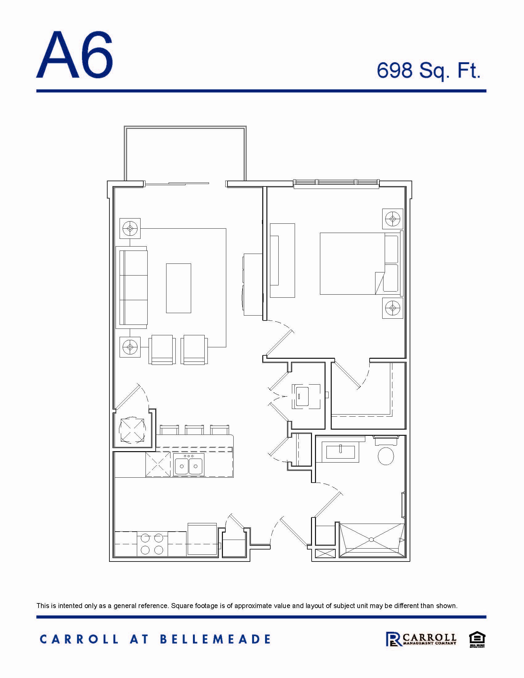 A6 Floor Plan Carroll at Bellemeade 1 Bedroom Apartment Floor Plan